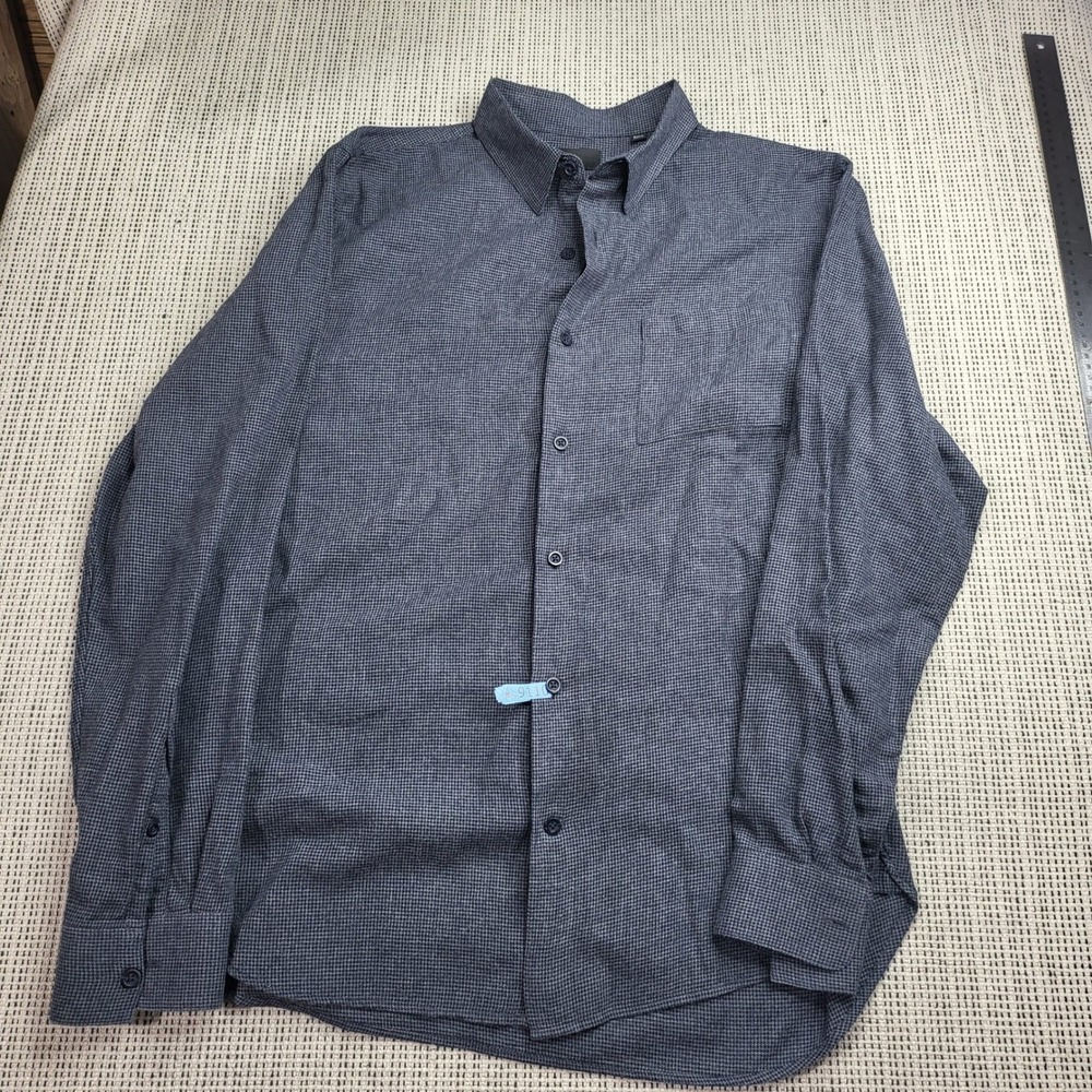 Vince Button Up Shirt Mens L Gray Blue Classic Fit Micro Check Long Sleeve